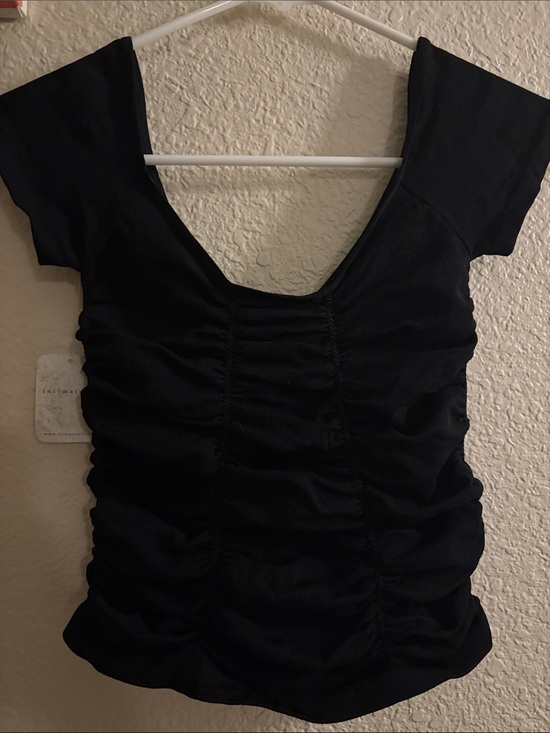 Free People Tops - Free People Black Ruched Scoop Crop Top